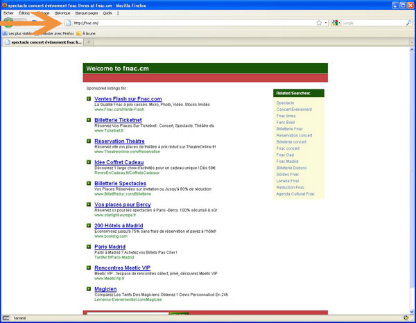 TLDsquatting : Fnac.cm squatte fnac.com TLDsquatting : scrrenshot de Fnac.cm