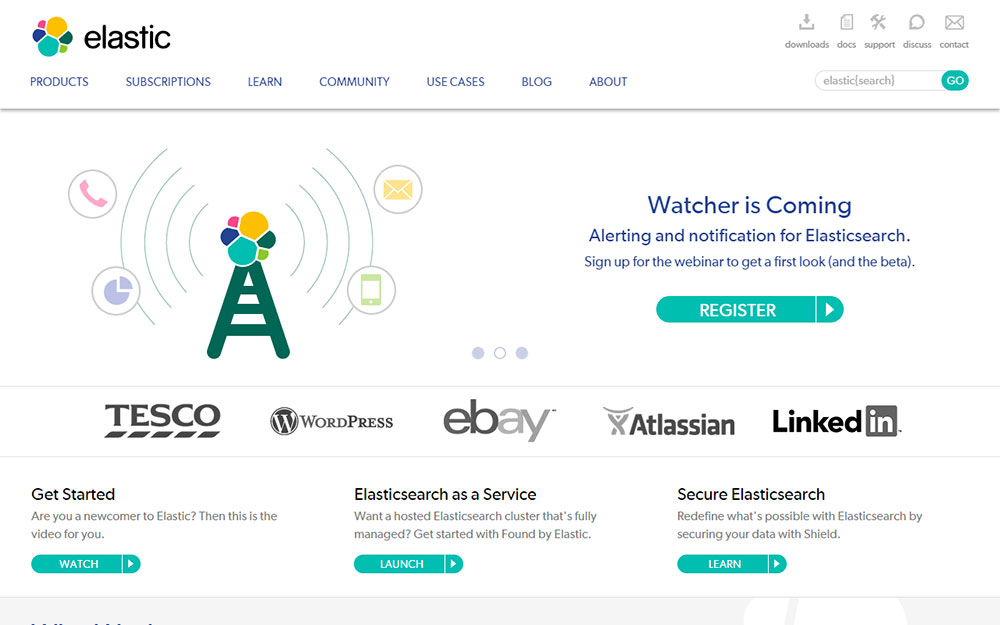 site en .CO : elastic.co capture d'écran de elastic.co